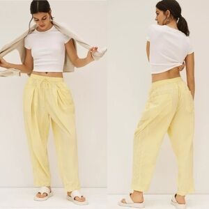 Anthropologie Pale Yellow Drawstring Waist Trousers